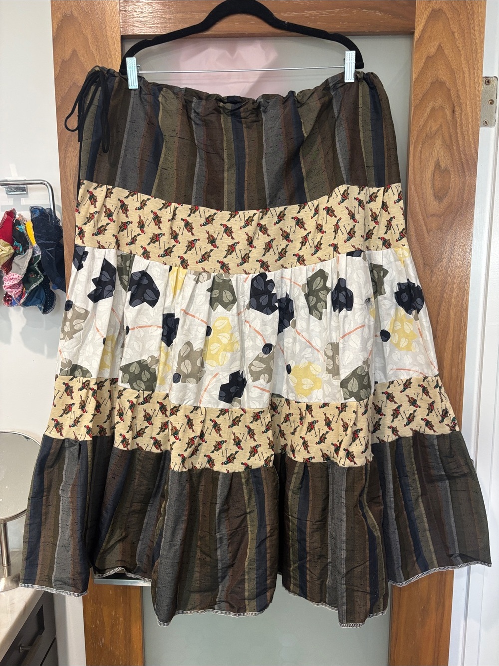 Handmade Tiered Patchwork Maxi Skirt in Black, Olive, Ivory, White